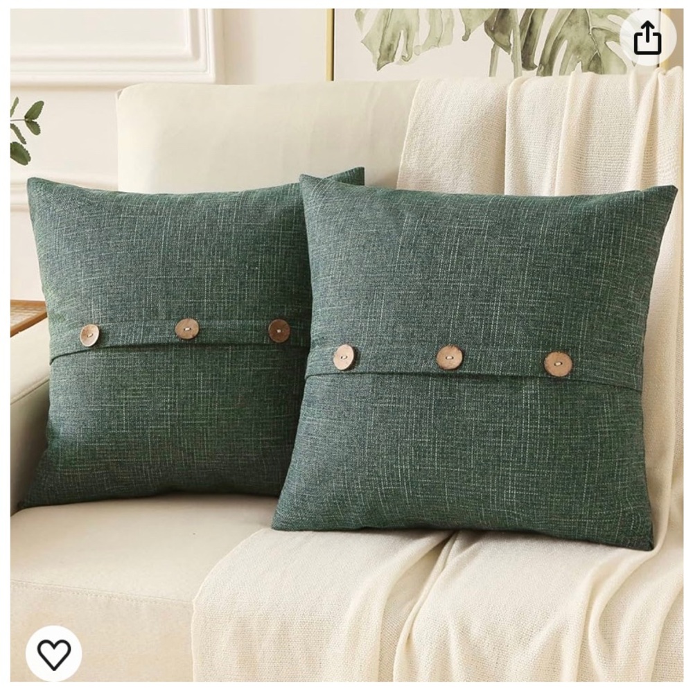 ⭐️- Emerald Green Linen Decorative Throw Pillow Covers 20x20 Inch Set of 2